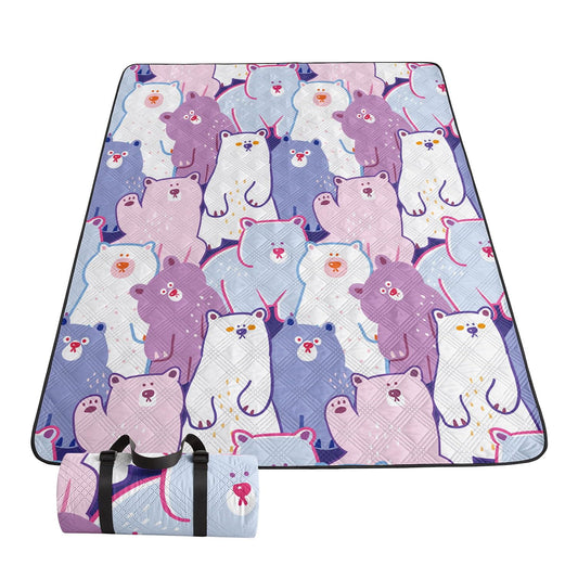 Smell Sunshine Outdoor Picnic Blanket,Portable Sandproof Waterproof Picnic Mat,Cartoon Bears Printed Camping Beach Mat for Sand and Wet Grass Hiking (Cartoon Bears S)