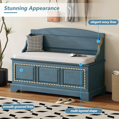 P PURLOVE Farmhouse Storage Bench,Wood Entryway Storage Bench Shoe Bench with Removable Cushion for Living Room,Entryway,Hallway