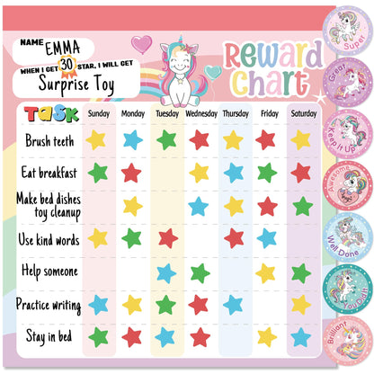 Reward Chart for Kids – Unicorn Magnetic Kids Behavior Chart, Pad with 26 Chore Charts, 1920 Star Stickers, 49 Incentive Stickers, Responsibility Chart for Kids Girls Toddlers - Kids Chore Chart
