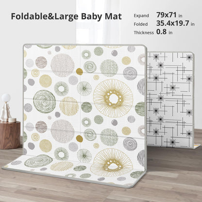 Piglog Extra Large Play Mat for Baby, 0.8 Inch Thick BPA Free, Reversible Foldable Baby Play Mat, 79" x71" Waterproof Foam Floor Baby Crawling Mat, Portable Playmat for Infants, Toddler, Kids, Circle