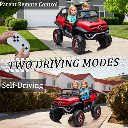 LUIBAS 24V 4WD 2-Seater Kids Ride on Toy Car W/Parents Remote Control, Licensed Benz Unimog 4x4 Electric Vehicle Side by Side Kids UTV with Music Play, Bluetooth, Outdoor for Boys and Girls, Pink