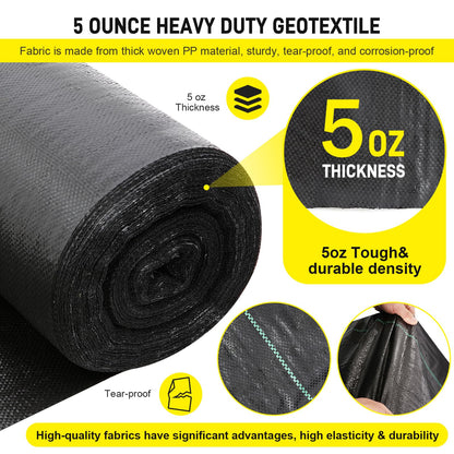 Doniks 13x115ft Driveway Fabric,5OZ Commercial Heavy Duty Weed Barrier Fabric, Garden Landscape Fabric,French Drain Fabric for Erosion Control,Landscape Fabric,Weed Barrier,Construction Projects