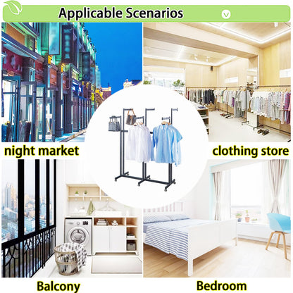 FKKPRVAX Floor Standing Metal Garment Rack - Heavy Retail Display Racks With Wheels, 8 Arms Clothing Rack, Square Tubing Portable Shirt Racks, Merchandise Display For Hanging Clothes (L-Black)