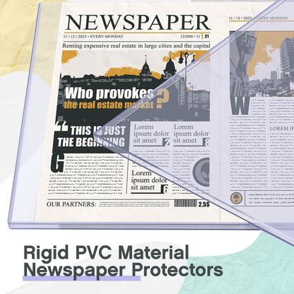 Faccito 6 Pack Hard Newspaper Holder 13" x 11" Rigid PVC Protection Plastic Newspaper Protector 4.5mm Thick Clear File Holders Archival Documents Storage for Magazines, Comics, Photos