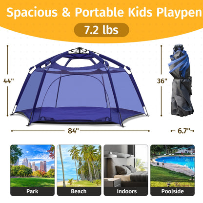 Alvantor® Baby Playpen Pop Up Play Yard 84"x84"x44”Large Mesh Kids Toddler Play Pen Indoor & Outdoor Safe Space Foldable Lightweight Mosquito Playpen Canopy for Infants Toddlers Pets, Navy