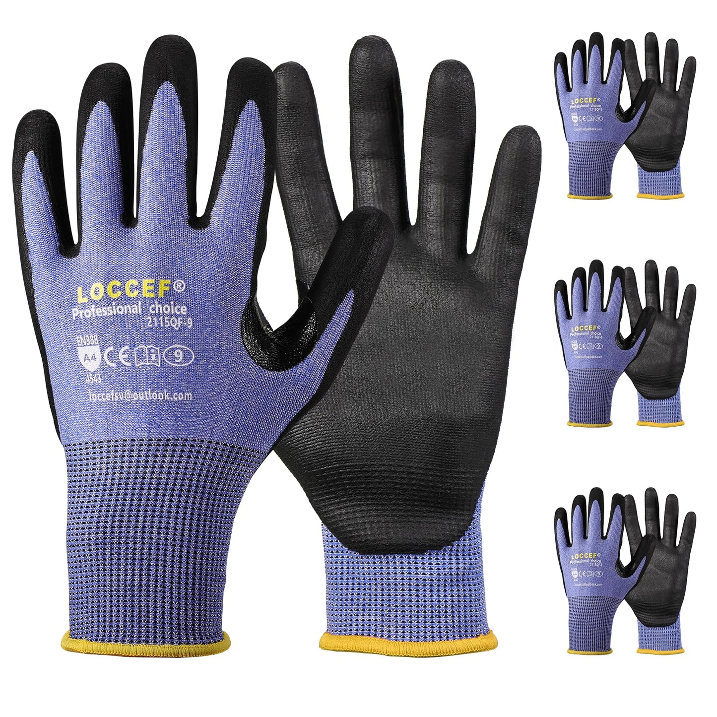LOCCEF 3 Pairs Safety Work Gloves for Men Women,Touchscreen Compatible, Superior Dexterity,Level 5 Cut Resistant Work Gloves(7/S)