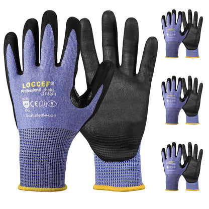 LOCCEF 3 Pairs Safety Work Gloves for Men Women,Touchscreen Compatible, Superior Dexterity,Level 5 Cut Resistant Work Gloves(7/S)