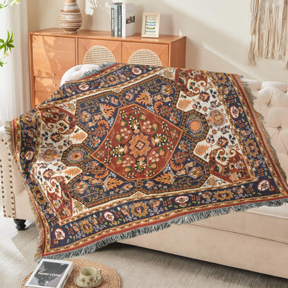 Shesyuki Boho Throw Blanket Reversible Cotton Bohemian Tapestry Hippie Room Decor Outdoor Blanket Double Sided (Boho Patten 50"x60")