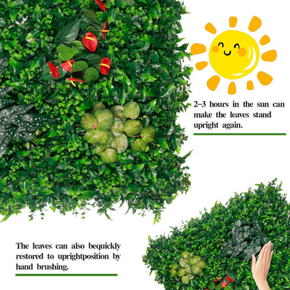 6pcs 39.37"X39.37" PE Artificial Grass Wall Panel, 8-Plant Mixed Foliage, Easy DIY Installation with Zip Ties, Indoor Outdoor Privacy Screen for Home Garden Wedding Decoration