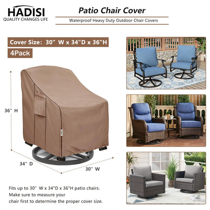 Hadisi Patio Chair Covers for Outdoor Furniture Waterproof 4 Pack, Heavy Duty Waterproof Outdoor Swivel Chair Cover (30"W x34"D x36"H - Brown)