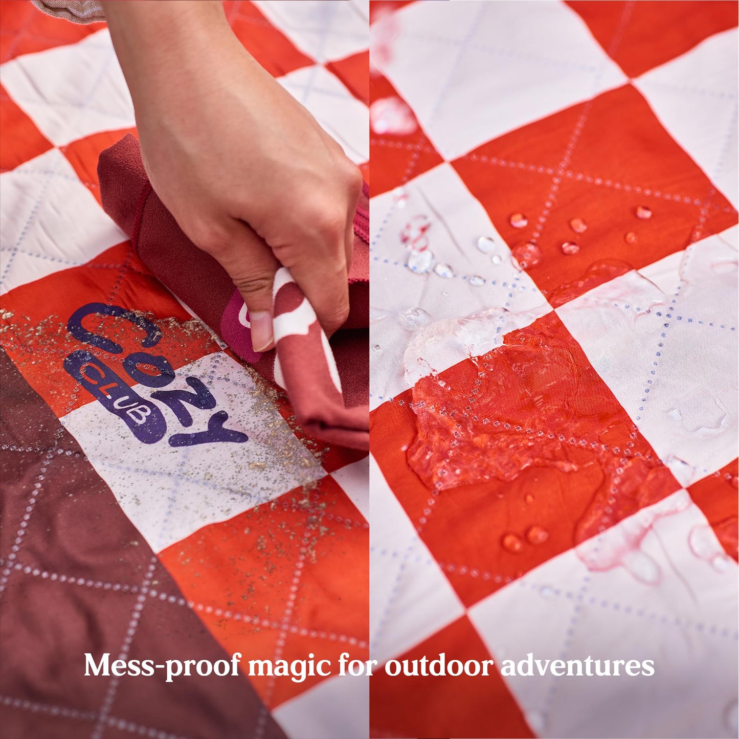 Cozy Club Waterproof Picnic Blanket – Foldable Outdoor Mat 60x70 with Stakes, Pocket & Shoulder Strap | Sandproof Beach Blanket for Festivals, Camping & Travel | Self-Packing | Terracotta | US Brand