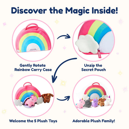 PixieCrush Unicorn Stuffed Animal Set - 5 Plush Toys for Girls with Narwhal, Puppycorn, Kittycorn and Rainbow Unicorn - Soft Plushies with Carry Case - Gift for Kids Ages 3 and Up