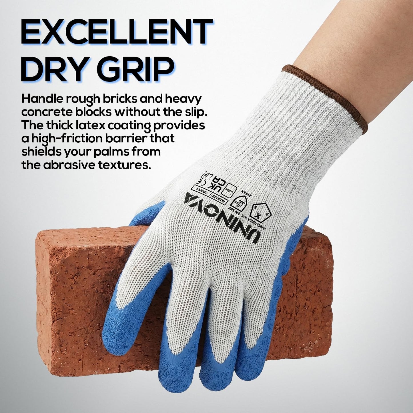 UNINOVA Work Gloves, Crinkle Rubber Latex Palm Coating, Safety Work Gloves with Grip, Non-slip Bulk for Men Women, Construction Warehouse General Handling(X-Large,24Pairs)