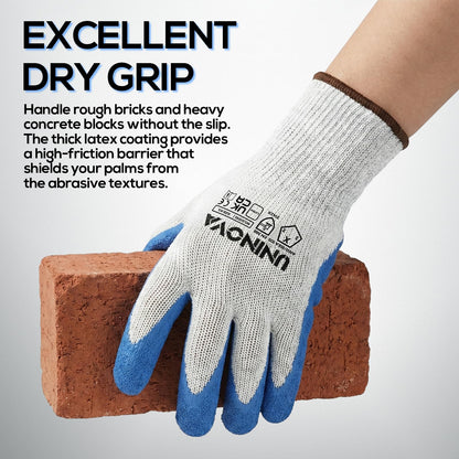 UNINOVA Work Gloves, Crinkle Rubber Latex Palm Coating, Safety Work Gloves with Grip, Non-slip Bulk for Men Women, Construction Warehouse General Handling(Large,12Pairs)