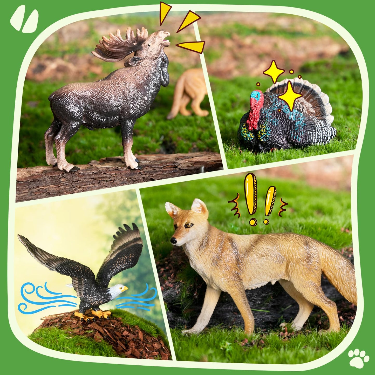 Toymany 14PCS Mini North American Forest Animals Figurines, Realistic Jungle Animal Toys Includes Elk Pronghorn Leopard Gey Fox for Kids Adults Toddlers