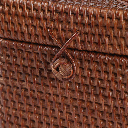 Rattan Square Tissue Box Cover, 5.7" x 5.7" x 5", Decorative Woven Facial Tissue Holder with Hinged Top Lid, Brown