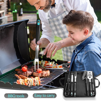 XSSIVE 5-Piece Grill Tools Set, Heavy Duty BBQ Utensils with Extra Tough Wire Brush, Spatula, Tongs, Fork & Basting Brush – Outdoor Grilling Accessories & Gifts for Men Dad (Camping, Backyard)