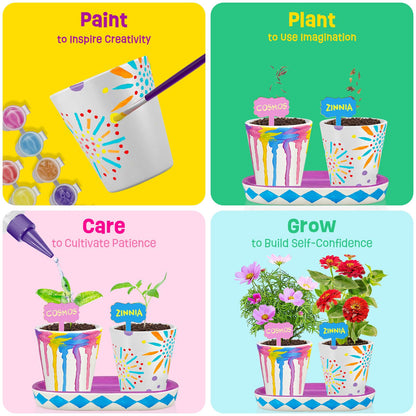 4 Set Paint & Plant Flower Gardening Kit - Gifts for Girls Ages 8-12, Arts and Crafts for Kids Ages 8-12, Kids Gardening Set, Toys Birthday Easter Gifts for Kids Girls Boys Ages 6 7 8 9 10 11 12