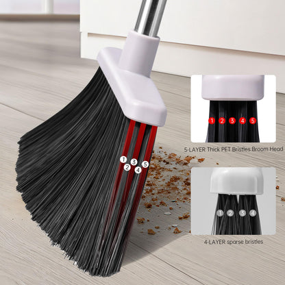 OPTTIDI Broom with Dustpan Combo Set, Hand Broom and Dustpan Set for Sweeping Indoor Angle Broom for Home Office Kitchen Lobby Floor Pet Hair Indoor&Outdoor Cleaning (White&Gray)