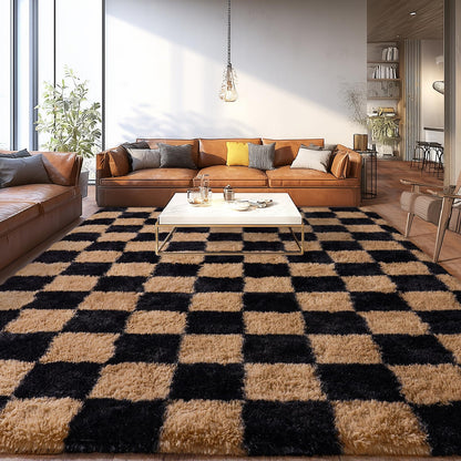 Upgrade Non-Slip Plush Rugs for Living Room, Soft Shaggy Carpets for Living Room, Fuzzy Rugs for Kids' Room, Perfect Decor for Modern Home Grid 6x9Feet