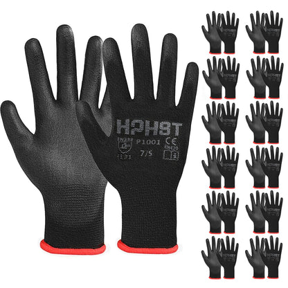 HPHST PU Coated Safety Work Gloves, 12 Pairs, Black, X-Large