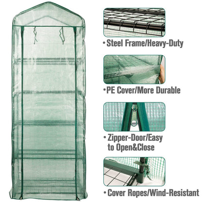 Worth Garden 5 Tier Mini Greenhouse - 75'' H x 27'' L x 19'' W - Sturdy Portable Gardening Shelves with Durable PE Cover w/ Roll-Up Zipper Door- Small Green House Indoor & Outdoor for Plants Flowers