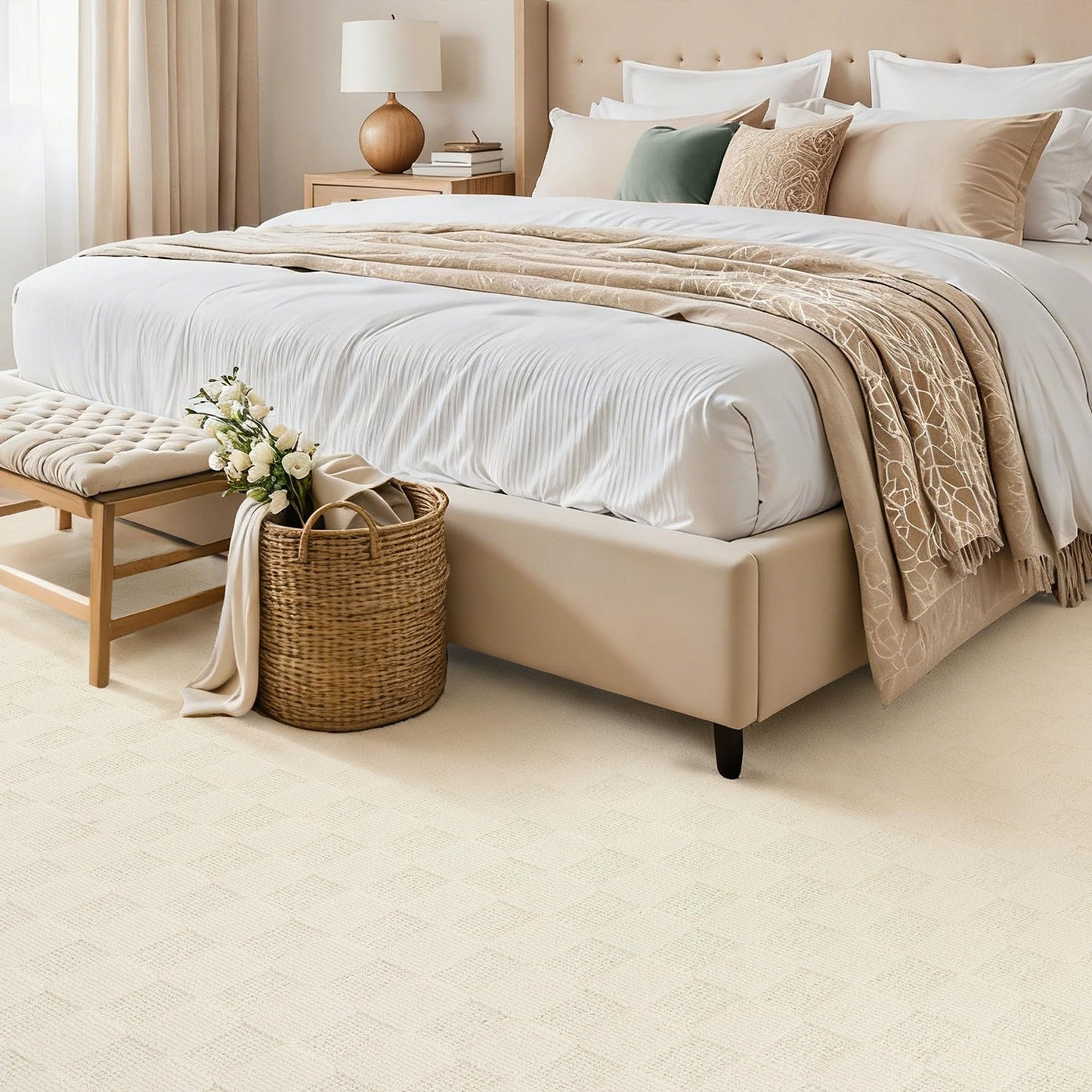 ANSSO 5x7 Wool Rugs for Living Room,80% Merino Wool and 20% Cotton Soft Tufted Area Rug with Cotton Non-Slip Backing,Large Area Rug for Bedroom Bedroom, Dining and Home Office (Cream)