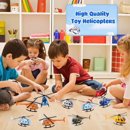 24 Pack Diecast Helicopters Small Police Fire Engineering Military Helicopter Model Toy with Spinning Propellers for Kids Birthday Children's Day Gifts Classroom Rewards