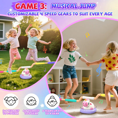 3 in 1 Unicorn Rocket Launcher, Ring Toss & Musical Jump, Outdoor Jumping Spinning Toy for Kids Ages 3-8, Indoor Active Play Set for Boys Girls, STEM Learning Birthday Gift for 3 4 5 6 7 8 Years Old