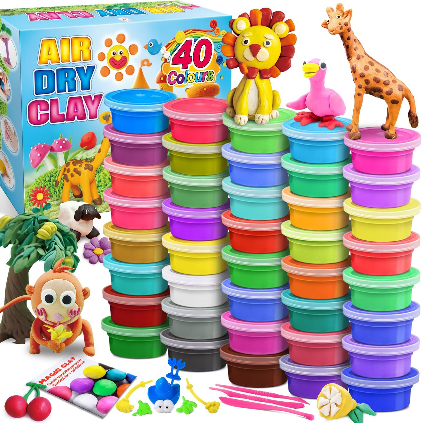 Modeling Clay Kit - 40 Colors Air Dry Clay DIY Molding Clay with Tools, Kids Art Crafts Gift for Boys & Girls Age 3-12 Year Olds