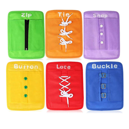 Yanhan Education Early Learning Basic Life Skills Fine Motor Dressing Board Preschool Supplies - Zip, Snap, Button, Buckle, Lace & Tie for Toddler 1-3 Activity Busy Board Toy