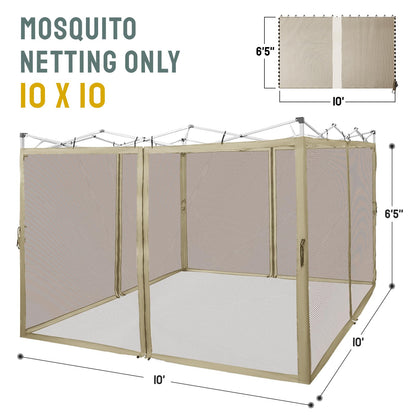 CROWN SHADES Gazebo Mosquito Net Only for 10 x 10 Pop Up Canopy - Patio Gazebo Replacement Mesh Sidewall with Zipper for Outdoor Tent, Garden and Backyard (4-Piece,Khaki)