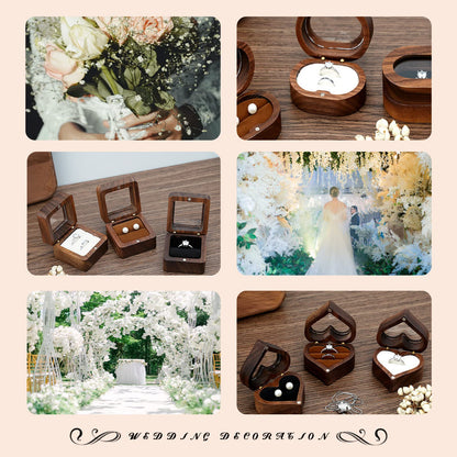 LAIFU Custom Wooden Ring Box for Wedding Ceremony with Text and Pattern Personalised Proposal/Engagement Ring Boxes Heart-shaped