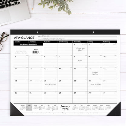 AT-A-GLANCE 2026 Desk Calendar, Monthly, Desk Pad, 21-3/4" x 17", Large, Ruled Blocks (SK240026), White