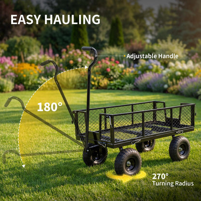 NorthSky Heavy Duty Garden Cart - 800lbs Load Capacity with 180° Rotating Handle, 10" All-Terrain Tires, Removable Sides for Easy Hauling, Garden Wagon for Yard Work, Outdoor Utility Cart (Black)