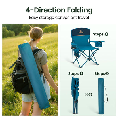 HIGH POINT SPORTS 2 Pack Portable Camping Chair for Adults, Folding Outdoor Camp Chair Lightweight Lawn Chairs Folding Collapsible Chair for Camping, Tailgates, Beach, Blue, Support 350 lbs