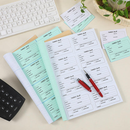 Engrowtic 800 Pcs Tardy Slip Book with Carbonless Duplicates 3.5 x 4.3 Inch Tardy Slips Per Book Form Register Copy Notebook for Student Late Arrivals Easy Removal Fold and Tear(Green and White)