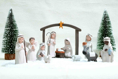 ENNAS Little People Nativity Set – 12-Piece Mini Christmas Nativity Scene Set, Indoor Holiday Manger Figures for Tabletop Decor, White Nativity Figurines