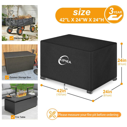 Kipiea Rectangular Fire Pit Cover – Upgraded 600D Heavy Duty, 100% Waterproof Propane Fire Table Cover, UV and Tear Resistant Outdoor Fire Pit Table Cover for 42" L x 24" W x 24" H, Black