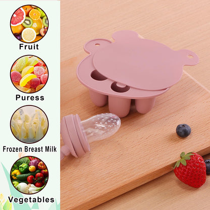 Gedebey 3-in-1 Baby Food & Fruit Feeder Set – Breastmilk Popsicle Mold with Freezer Tray, Teething Relief Toy, BPA Free Infant Silicone Feeding Combo, 3 Bonus Sizes (S/M/L) Sacs (Blush)