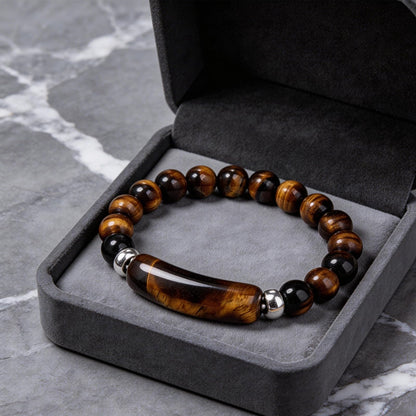 Kim Carrey Italian Tiger's Eye Mens Bracelet Stainless Steel Waterproof, Men's Bracelets Birthday Annivesary Gift for Him (Big Tiger's Eye Beads)