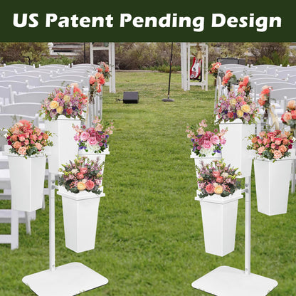 PROLEE Flower Display Stand with Buckets, Wedding Flower Cart Display Stand with Wheels,Flower Stand for Wedding Party, Events and Garden Decor (White)