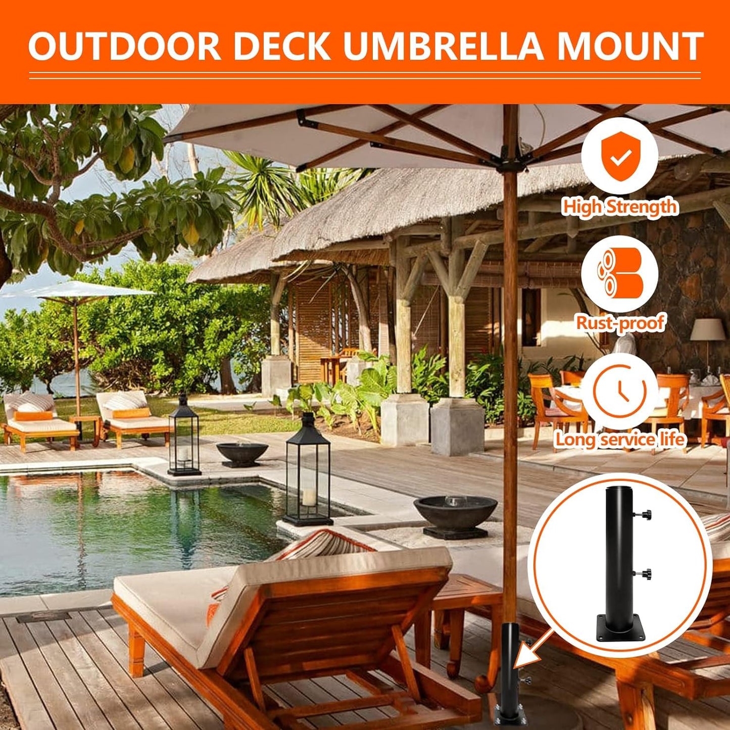 DEVALLEY Outdoor Deck Umbrella Stand Base,Heavy Duty Steel Umbrella Mount Universal Bracket,DIYPatio Umbrella Holder Stand for Deck,Balcony,Tables - 2Pack