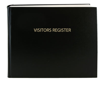 BookFactory Visitor Log Book Visitors Register Sign-in Book - 120 Pages, 8 7/8'' x 7'' - Black Cover, Section Sewn Hardbound (Made in USA)