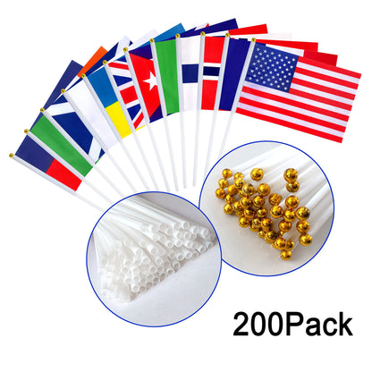 WEITBF 200 Countries International Flags of the World Small Mini Hand Held Flags on Stick,8.2 x 5.5 Inch