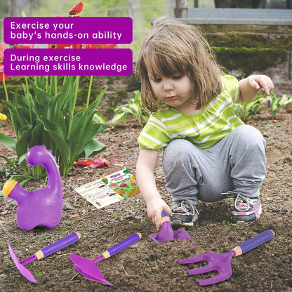 Qtioucp 16Pcs Kids Gardening Tools Outdoor Toys Set Backyard Play with 93 PCS DIY Flower Garden Building Preschool Activities (Purple)