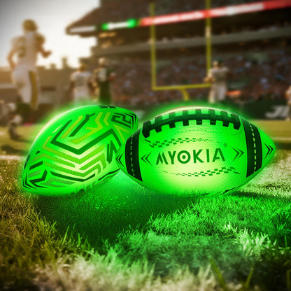 MYOKIA RGB Waterproof Rechargeable Light Up Football Birthday Gift, Glow in The Dark Football with Pump & USB Cable, Tri-Color (Red, Green, Blue), Size 6, Outdoor Night Games