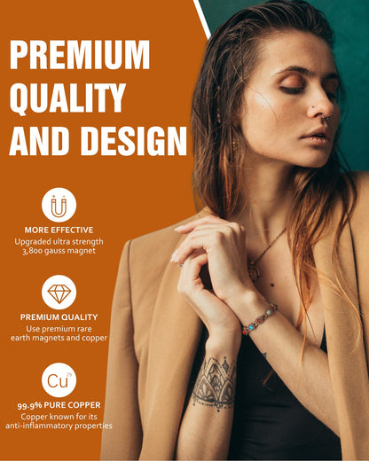 Jecanori Copper Bracelets for Women, Magnetic Bracelets for Women with 3800 Gauss Ultra Magnets and Sizing Tool, Elegant Round Gemstone