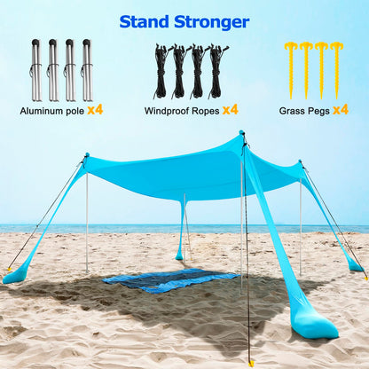 COMMOUDS Beach Tent Sun Shelter - UPF50+ Pop Up Beach Canopy with Sandbags & Sand Shovel & Windproof Poles, Portable Sun Shade for Beach, Camping, Picnics, Backyard (10x10FT)