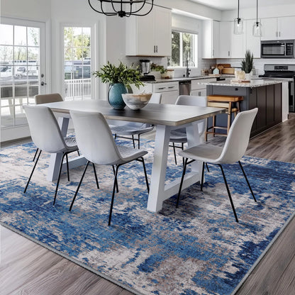 RELEANY Washable Area Rugs 5'x7' Non-Slip Modern Abstract Soft for Living Room Entryway Bedroom Nursery, Print Pattern, Blue Grey Navy Gray